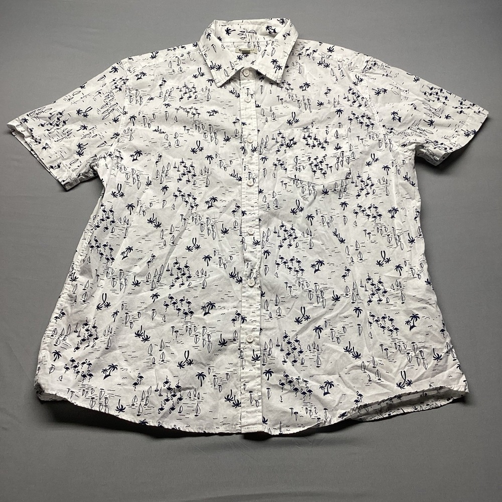 Haggar Short Sleeve Button Up Shirt Mens Extra Large XL Palm Tree Beach Resort